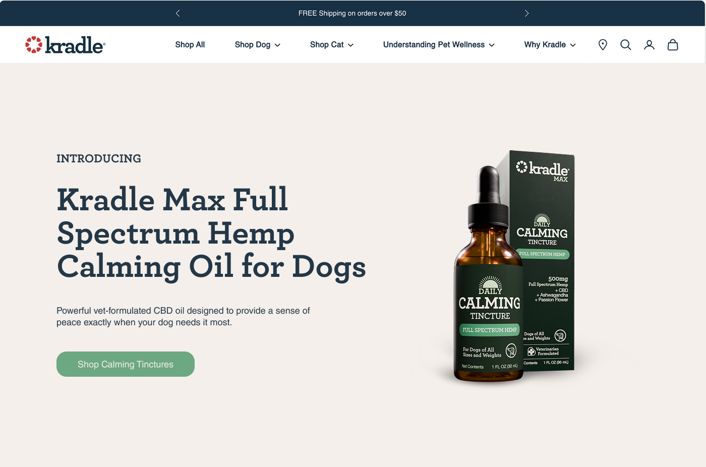kradle CBD pet supplements tincture