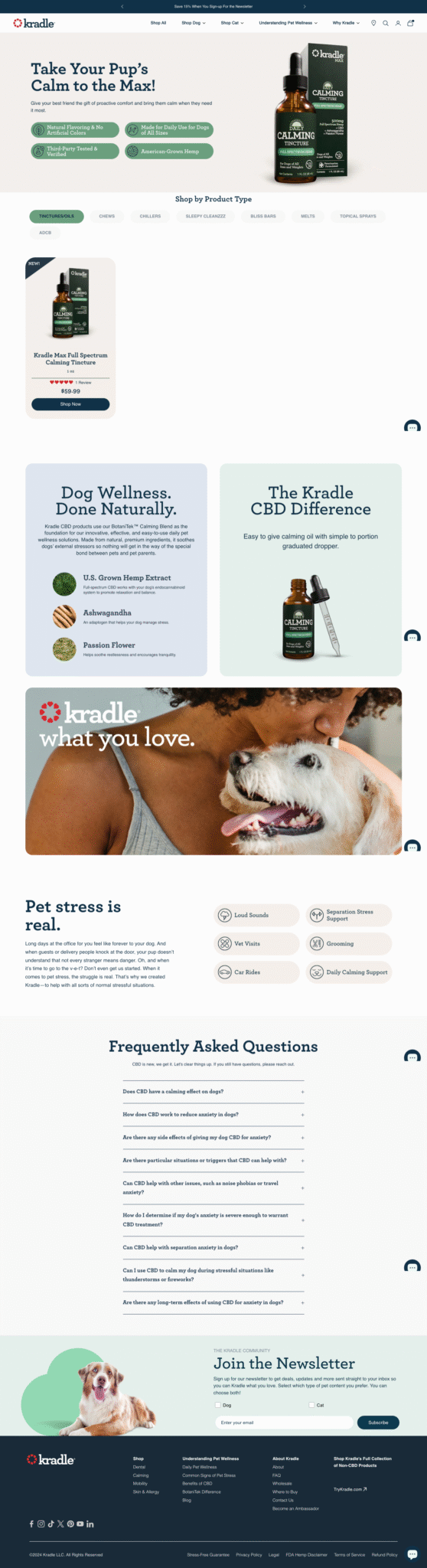kradle CBD pet supplements tincture